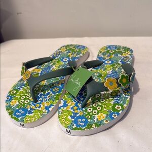 Vera Bradley English Meadow Rubber Flip Flops Green/Blue NWT Women’s  Sz Medium